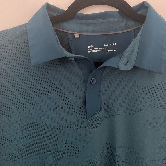 Under Armour HEAT GEAR Teal Blue Loose Fit Short Sleeve Golf Polo Shirt xLarge - Picture 5 of 6